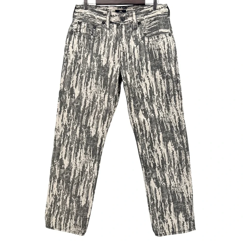 True Religion Bobby Relaxed Baggy Mens 31 Grey/Cream Jacquard Jeans Y2K